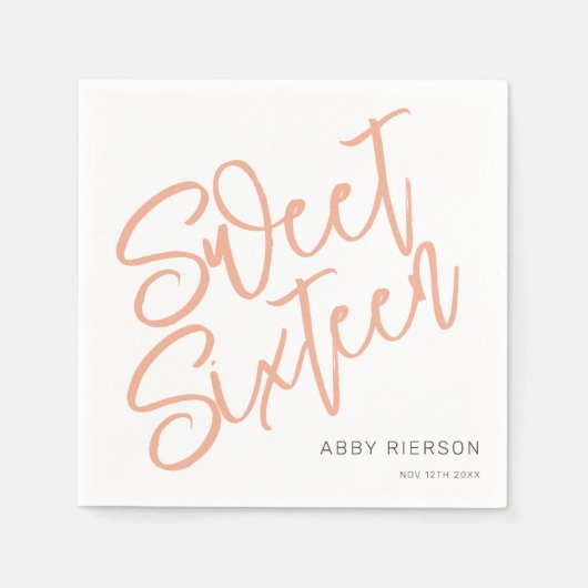 Script Blush 16 . Geburtstag Individuelle Name Serviette (Vorderseite)
