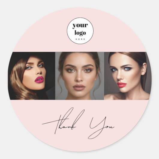 Script Blush Pink Logo Foto Make-up Danke Runder Aufkleber (Vorderseite)