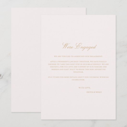 Script Blush Pink Verlobung Announccard Ankündigung (Vorne/Hinten)