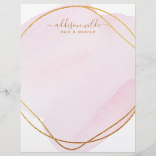 Script Blush Pink Watercolor Gold Circle Business Briefbogen