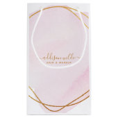 Script Blush Pink Watercolor Gold Circle Business Kleine Geschenktüte (Rückseite)