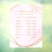 Script Blush Pink Watercolor Gold Geschäftszeiten Fensteraufkleber (Blatt 3)