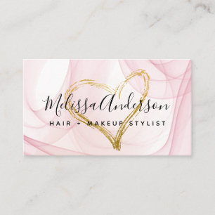 Script Blush Pink Watercolor Goldenes Herz Visitenkarte