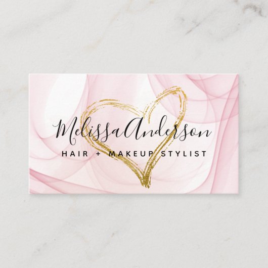 Script Blush Pink Watercolor Goldenes Herz Visitenkarte (Vorderseite)