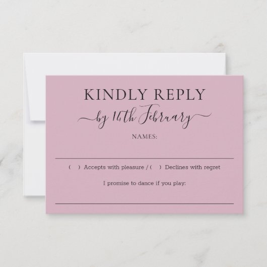 Script Blush Pink Wedding Kindly Reply RSVP Karte (Vorderseite)