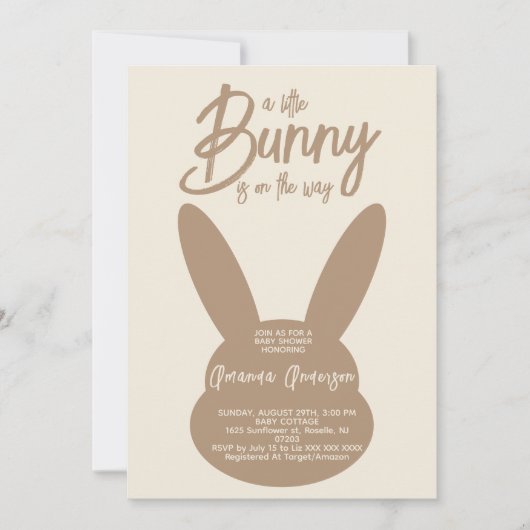 Script Boho Bunny Gender Neutral Baby Shower Einladung (Vorderseite)