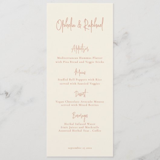 Script Boho Foto Cream Wedding Menu Card Einladung (Vorderseite)