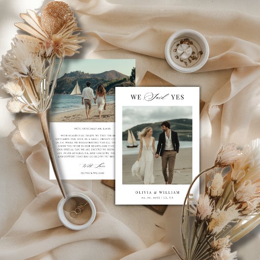 Script Boho Modern Wir sagten Yes Beach Wedding Fo Ankündigung