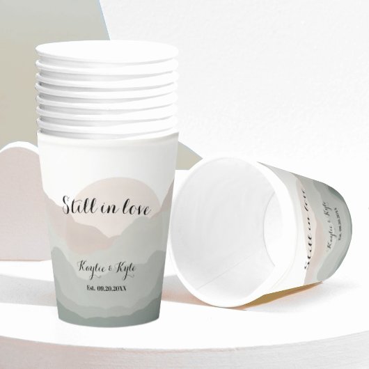 Script Boho Watercolor Mountain Anniversary Pappbecher