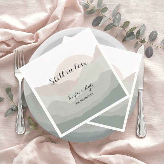 Script Boho Watercolor Mountain Anniversary  Serviette