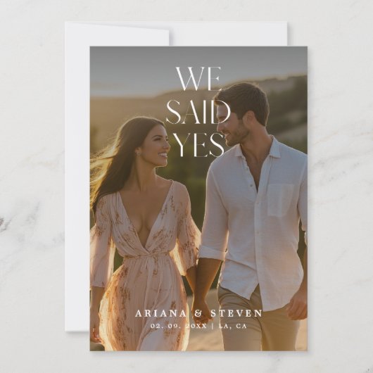 Script Boho Wir sagten Yes Rustic Wedding Foto Ankündigung (Vorderseite)