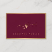 Script Bordeaux Gold Mit Monogramm europäische Grö Visitenkarte (Vorderseite)