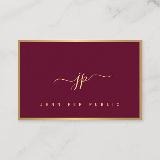 Script Bordeaux Gold Mit Monogramm europäische Grö Visitenkarte (Vorderseite)