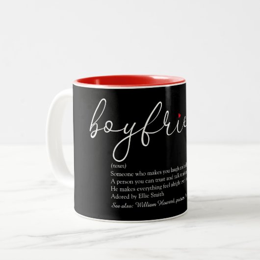 Script Boyfriend Definition Red Liebe Heart Zweifarbige Tasse (Vorderseite Links)