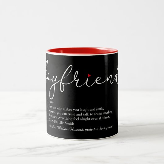 Script Boyfriend Definition Red Liebe Heart Zweifarbige Tasse (Mittel)