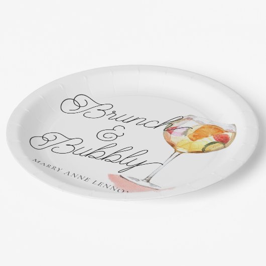 Script Brunch und Bubbly Cocktail Party Pappteller (Schrägansicht)