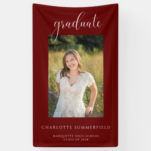 Script Burgundy Graduation Party Foto Banner (Vertikal)