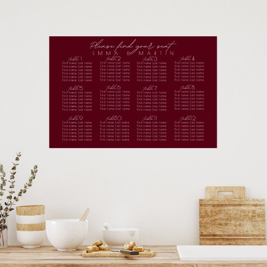 Script Burgundy Seating Chart Poster (Küche)