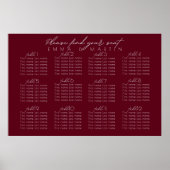 Script Burgundy Seating Chart Poster (Vorne)