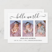 Script Calligraphy 3 Foto Hello World Birth Einladungspostkarte (Vorne/Hinten)