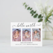 Script Calligraphy 3 Foto Hello World Birth Einladungspostkarte (Stehend Vorderseite)