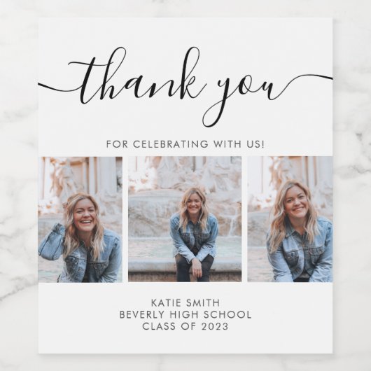 Script Calligraphy Abschluss 3 Foto Vielen Dank Weinetikett (Einzelnes Label)