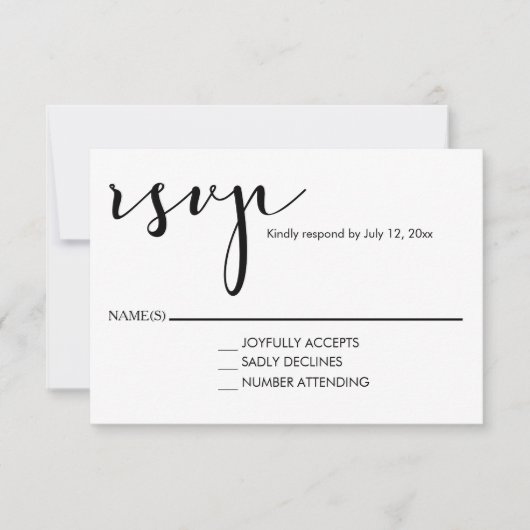 Script Calligraphy Black and White  RSVP Karte (Vorderseite)