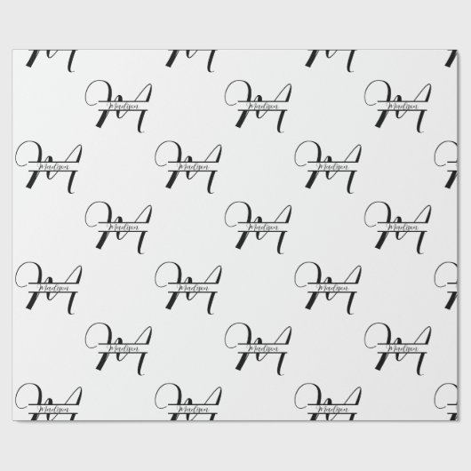 Script Calligraphy Black & White Monogrammed Name Geschenkpapier (Flach)