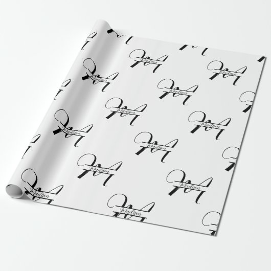 Script Calligraphy Black & White Monogrammed Name Geschenkpapier (Ungerollt)