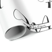 Script Calligraphy Black & White Monogrammed Name Geschenkpapier (Rolleneckpunkt)