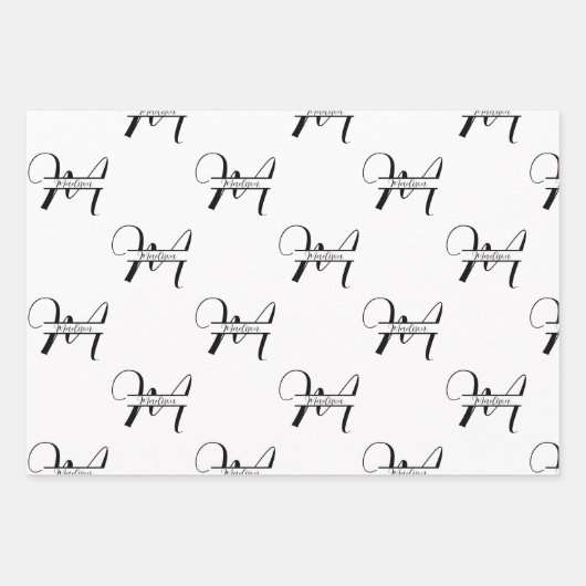 Script Calligraphy Black & White Monogrammed Name Geschenkpapier Set (Vorderseite)