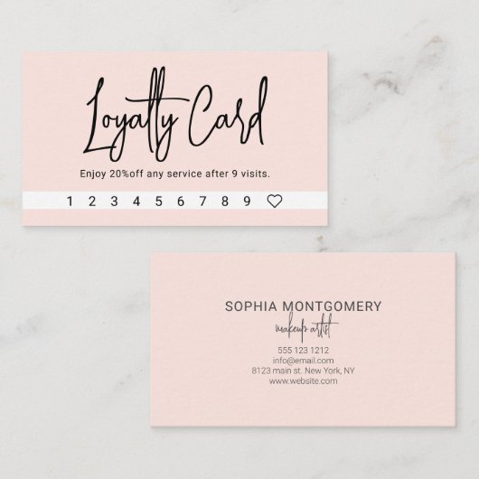Script Calligraphy Blush Pink Loyalty Card Treuekarte (Vorne/Hinten)