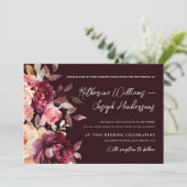 Script calligraphy Bouquet Floral Burgundy Wedding Einladung (Stehend Vorderseite)