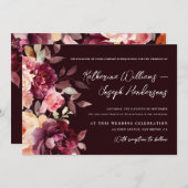 Script calligraphy Bouquet Floral Burgundy Wedding Einladung (Vorne/Hinten)