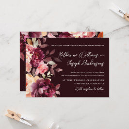 Script calligraphy Bouquet Floral Burgundy Wedding Einladung