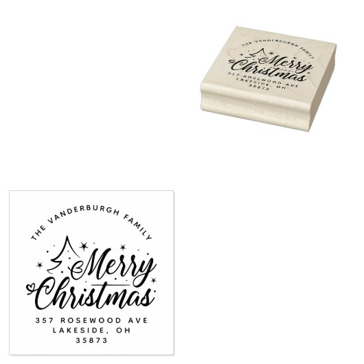 Script Calligraphy Custom Christmas Rücksendeadres Gummistempel (Stempel)