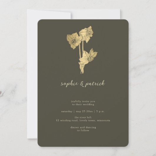 Script Calligraphy Daffodil Gold Minimal Wedding Einladung (Vorderseite)