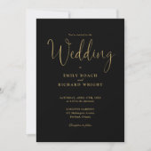 Script Calligraphy Foto Black and Gold Wedding Einladung (Vorderseite)
