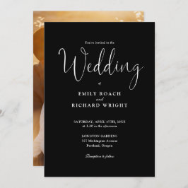 Script Calligraphy Foto Black and White Wedding Einladung
