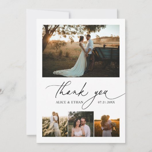 Script Calligraphy Foto Wedding Vielen Dank Dankeskarte (Vorderseite)