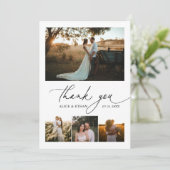 Script Calligraphy Foto Wedding Vielen Dank Dankeskarte (Stehend Vorderseite)