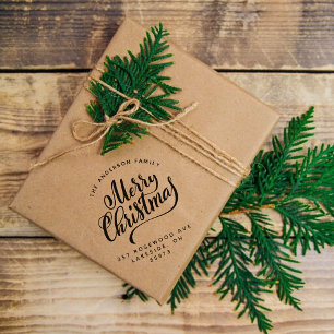 Script Calligraphy Frohe Weihnachtsfeier Rücksende Gummistempel
