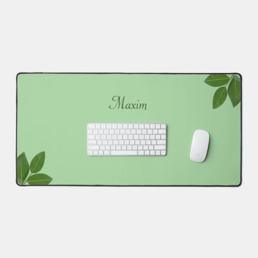 Script Calligraphy & Laurel Blätter auf Lime Green Schreibtischunterlage (Tastatur & Maus)