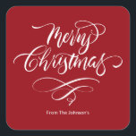 Script Calligraphy Merry Christmas Square Sticker<br><div class="desc">Mit seinem originellen,  handgeschriebenen Design fügt dieser Aufkleber Ihren Grüßen eine persönliche Touch hinzu. Freuen Sie sich auf Urlaubsjubeln und lassen Sie Ihre Kuverts mit Eleganz auffallen.</div>
