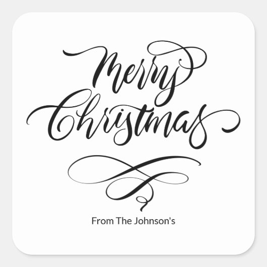 Script Calligraphy Merry Christmas Square Sticker (Vorderseite)