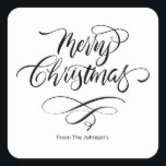 Script Calligraphy Merry Christmas Square Sticker<br><div class="desc">Mit seinem originellen,  handgeschriebenen Design fügt dieser Aufkleber Ihren Grüßen eine persönliche Touch hinzu. Freuen Sie sich auf Urlaubsjubeln und lassen Sie Ihre Kuverts mit Eleganz auffallen.</div>