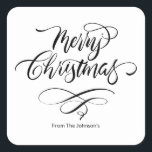Script Calligraphy Merry Christmas Square Sticker<br><div class="desc">Mit seinem originellen,  handgeschriebenen Design fügt dieser Aufkleber Ihren Grüßen eine persönliche Touch hinzu. Freuen Sie sich auf Urlaubsjubeln und lassen Sie Ihre Kuverts mit Eleganz auffallen.</div>