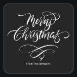 Script Calligraphy Merry Christmas Square Sticker<br><div class="desc">Mit seinem originellen,  handgeschriebenen Design fügt dieser Aufkleber Ihren Grüßen eine persönliche Touch hinzu. Freuen Sie sich auf Urlaubsjubeln und lassen Sie Ihre Kuverts mit Eleganz auffallen.</div>