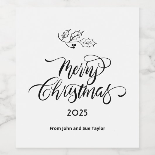 Script Calligraphy Merry Christmas Weinetikett (Einzelnes Label)