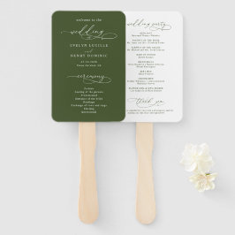 Script Calligraphy Olive Green Wedding Program Fächer